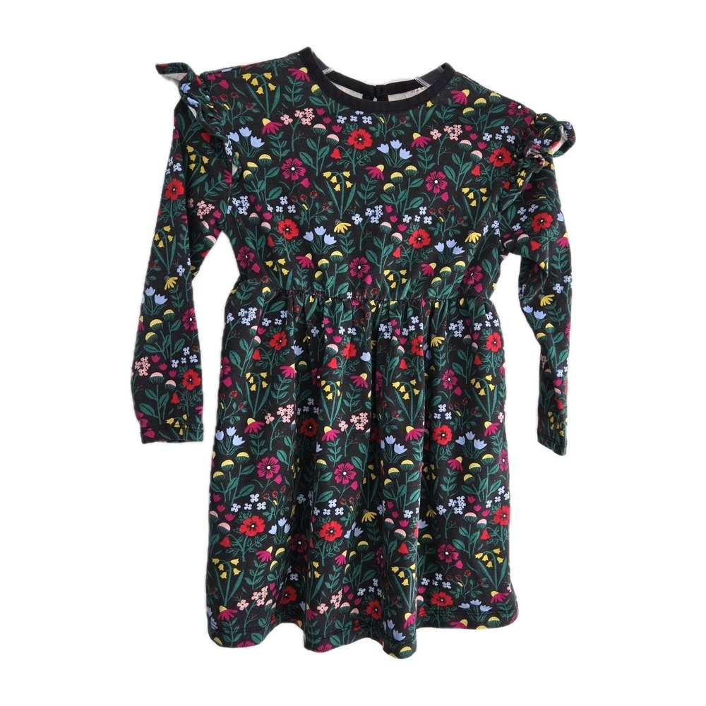 Hanna Andersson Girls Floral Long Sleeve Cotton Dress Size 5 120cm Ruffles Green